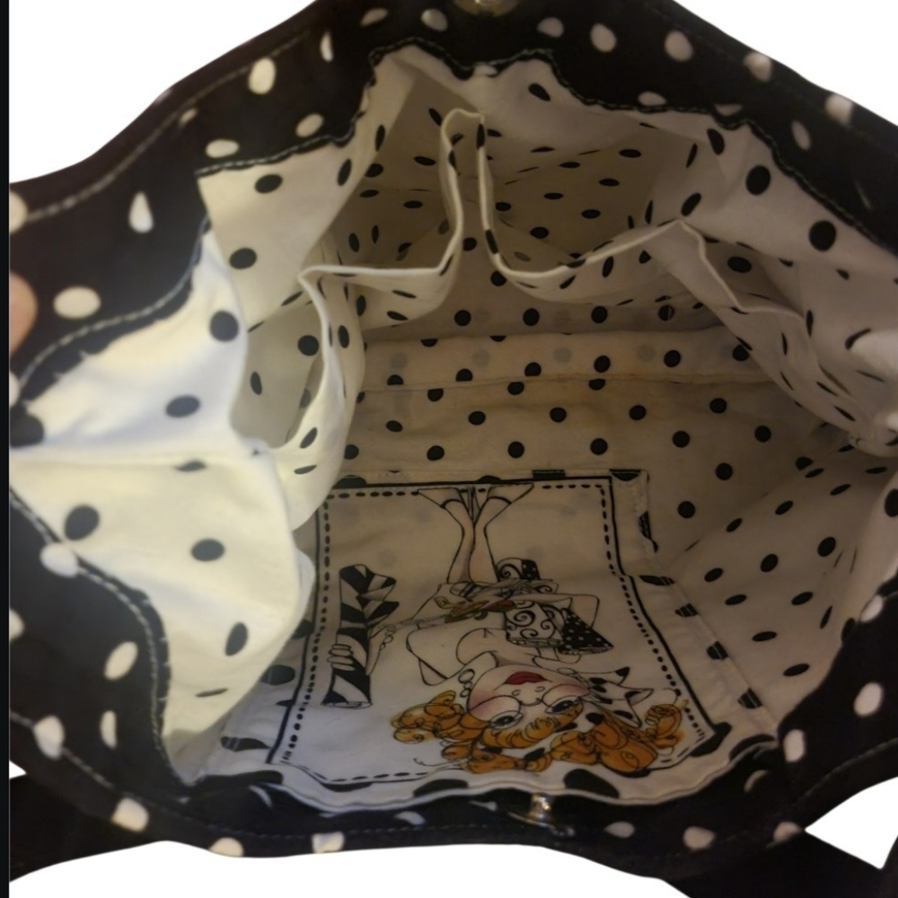 Handmade By Loralie Harris Fabric Panels Bag Polka Dot Black White Whimsical Art - Picture 11 of 16